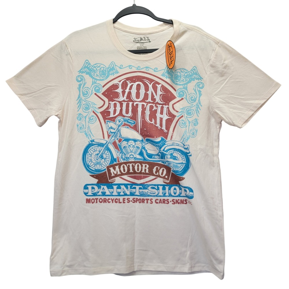 NWT Von Dutch Embroidered Motor Co Paint Shop Graphic T Shirt Mens MD Motorcycle